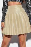 Burgundy Fashion Casual Solid Regular High Waist Pleated Skirt