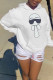 White Fashion Street Print Patchwork Hooded Collar Tops