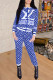 Blue Fashion Casual Letter Print Patchwork Long Sleeve Two Pieces