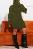 Khaki Casual Solid Split Joint Hooded Collar One Step Skirt Dresses(With A Mask)
