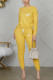 Yellow Casual Letter Embroidery Basic O Neck Long Sleeve Two Pieces