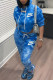 Blue Fashion Sportswear Print Patchwork Hooded Collar Long Sleeve Two Pieces