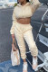 Khaki Fashion Casual Solid Basic Hooded Collar Long Sleeve Two Pieces