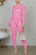 Pink Casual Letter Embroidery Basic O Neck Long Sleeve Two Pieces