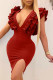 Red Fashion Sexy Solid Backless Slit Stringy Selvedge V Neck Sleeveless Dress