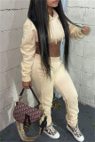 Khaki Fashion Casual Solid Basic Hooded Collar Long Sleeve Two Pieces
