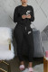 Black Casual Letter Embroidery Basic O Neck Long Sleeve Two Pieces