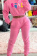 Pink Casual Print Patchwork Hooded Collar Long Sleeve Two Pieces