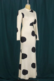 Pink Fashion Print Basic Turtleneck Long Sleeve Dresses