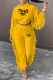 Yellow Fashion Print Tassel Hooded Collar Long Sleeve Two Pieces