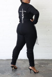 Red Casual Print Solid Patchwork Frenulum Fold Zipper Collar Regular Jumpsuits