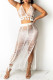 White Fashion Sexy Solid See-through Backless Halter Sleeveless Two Pieces