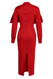 Green Elegant Solid Patchwork Fold With Bow Zipper Turtleneck Evening Dress Dresses