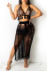 Black Fashion Sexy Solid See-through Backless Halter Sleeveless Two Pieces