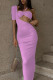 Purple Sexy Solid Hollowed Out Patchwork Asymmetrical One Shoulder Pencil Skirt Dresses