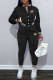 Black Fashion Casual Print Patchwork Mandarin Collar Long Sleeve Two Pieces