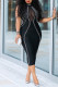 Black Sexy Hot Drilling Hollowed Out See-through Backless Half A Turtleneck Sleeveless Dress