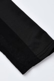 Black Fashion Sexy Patchwork See-through O Neck Skinny Jumpsuits