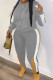 Grey Fashion Casual Patchwork Basic Hooded Collar Plus Size Two Pieces