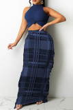 Green Fashion Casual Print Tassel Half A Turtleneck Sleeveless Two Pieces