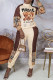 Apricot Fashion Casual Print Patchwork O Neck Long Sleeve Two Pieces