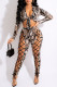 Multicolor Fashion Sexy Print Bandage Hollowed Out Turndown Collar Long Sleeve Two Pieces