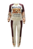 Apricot Fashion Casual Print Patchwork O Neck Long Sleeve Two Pieces