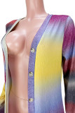 Multicolor Casual Striped Print Split Joint Outerwear
