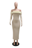 Apricot Fashion Sexy Solid Patchwork Off the Shoulder Long Dress