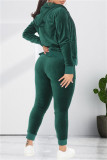 Coffee Fashion Casual Solid Cardigan Pants Hooded Collar Long Sleeve Two Pieces