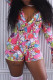 Multicolor Fashion Casual Print Basic V Neck Long Sleeve Skinny Romper