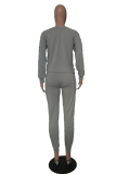 Grey Casual Print Patchwork O Neck Long Sleeve Two Pieces