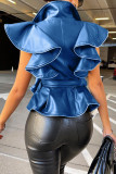 Blue Fashion Casual Solid Patchwork Turndown Collar Outerwear