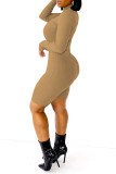 Grey Fashion Casual Solid Basic Turtleneck Skinny Romper