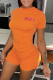 Orange Fashion Casual Letter Print Basic O Neck Short Sleeve Two Pieces