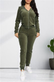 Coffee Fashion Casual Solid Cardigan Pants Hooded Collar Long Sleeve Two Pieces