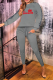 Grey Casual Print Patchwork O Neck Long Sleeve Two Pieces