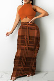 Green Fashion Casual Print Tassel Half A Turtleneck Sleeveless Two Pieces