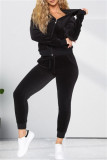 Coffee Fashion Casual Solid Cardigan Pants Hooded Collar Long Sleeve Two Pieces