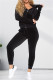 Black Fashion Casual Solid Cardigan Pants Hooded Collar Long Sleeve Two Pieces
