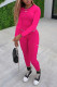 Rose Red Casual Sportswear Print Patchwork O Neck Long Sleeve Two Pieces