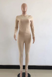 Rose Red Sexy Solid Patchwork O Neck Long Sleeve Two Pieces