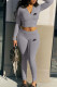 Grey Fashion Sportswear Print Patchwork Hooded Collar Long Sleeve Two Pieces