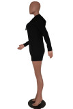Black Fashion Casual Solid Basic Hooded Collar Long Sleeve Dresses