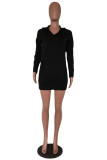 Black Fashion Casual Solid Basic Hooded Collar Long Sleeve Dresses