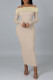 Apricot Fashion Sexy Solid Patchwork Off the Shoulder Long Dress