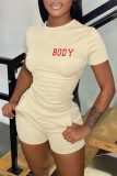 Rose Red Fashion Casual Letter Print Basic O Neck Short Sleeve Two Pieces