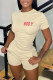 Apricot Fashion Casual Letter Print Basic O Neck Short Sleeve Two Pieces