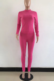 Rose Red Sexy Solid Patchwork O Neck Long Sleeve Two Pieces