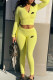 Yellow Fashion Sportswear Print Patchwork Hooded Collar Long Sleeve Two Pieces